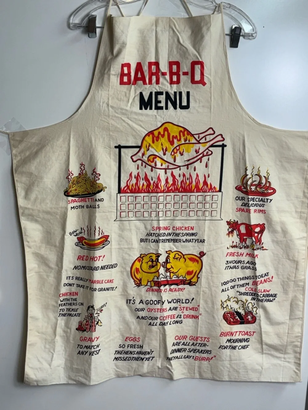 Vtg 50s 60s BBQ Menu Apron Novelty Kitsch Mid Century Modern Rare Graphic MCM